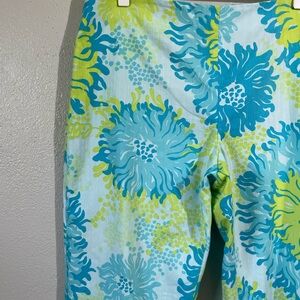 Lilly Pulitzer Original Floral Cropped Pants Side Zip Capri Resort Blue Sz 14
